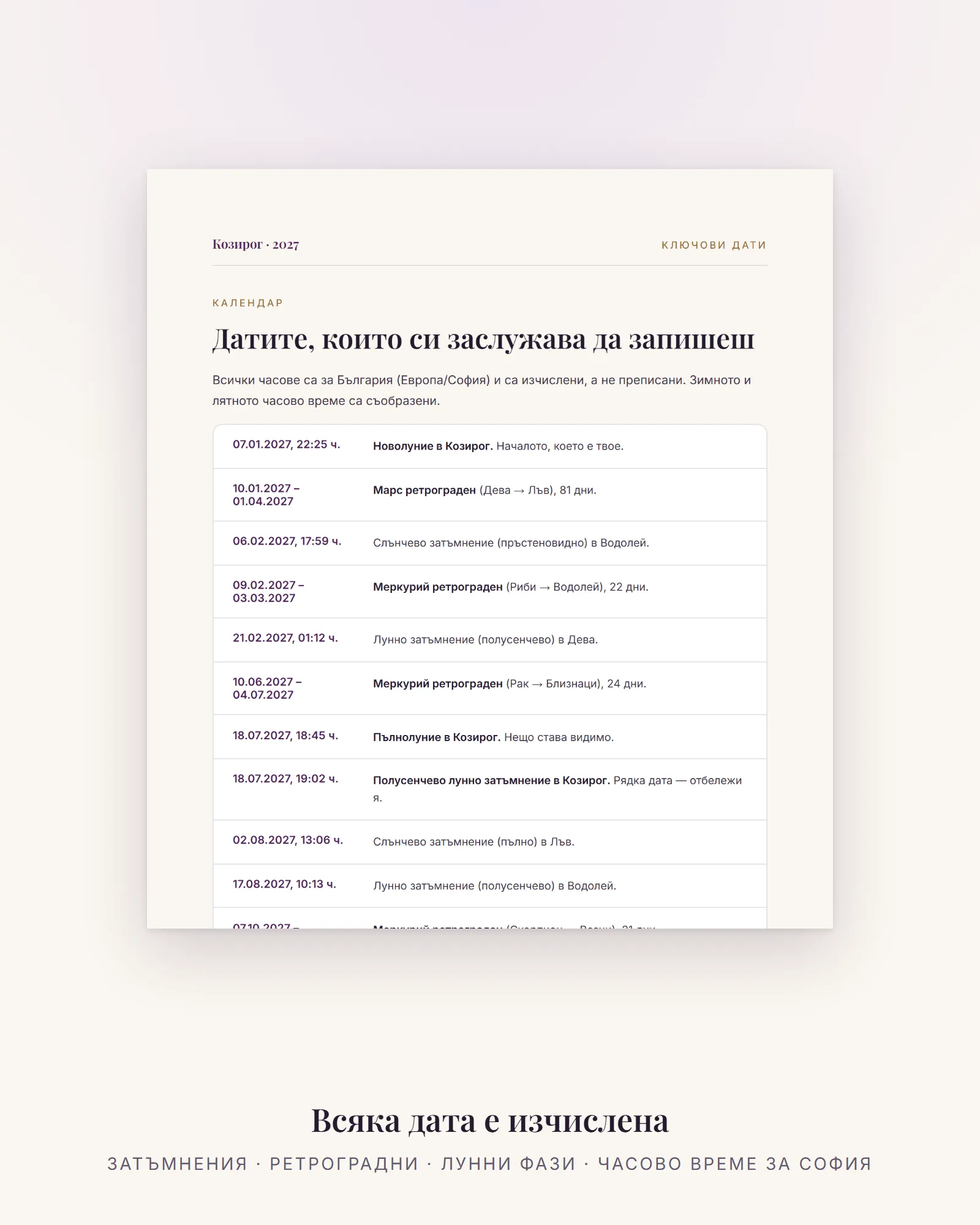 Ключови дати за Козирог през 2027 – затъмнения, ретроградни и лунни фази с час за България