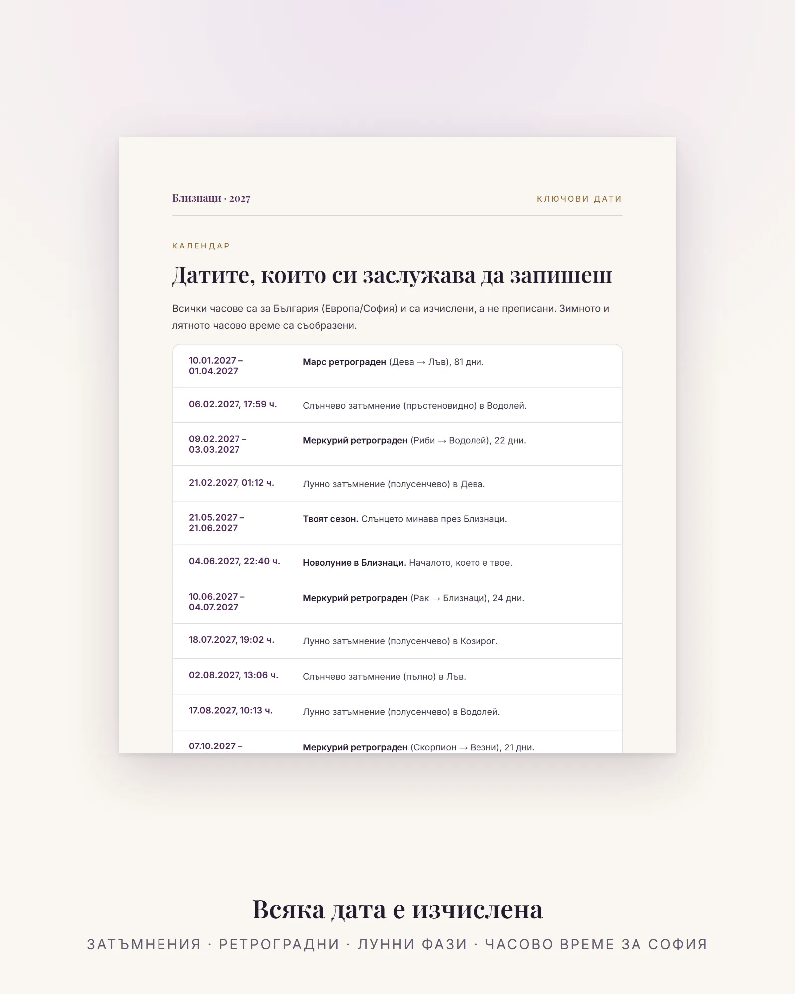 Ключови дати за Близнаци през 2027 – затъмнения, ретроградни и лунни фази с час за България