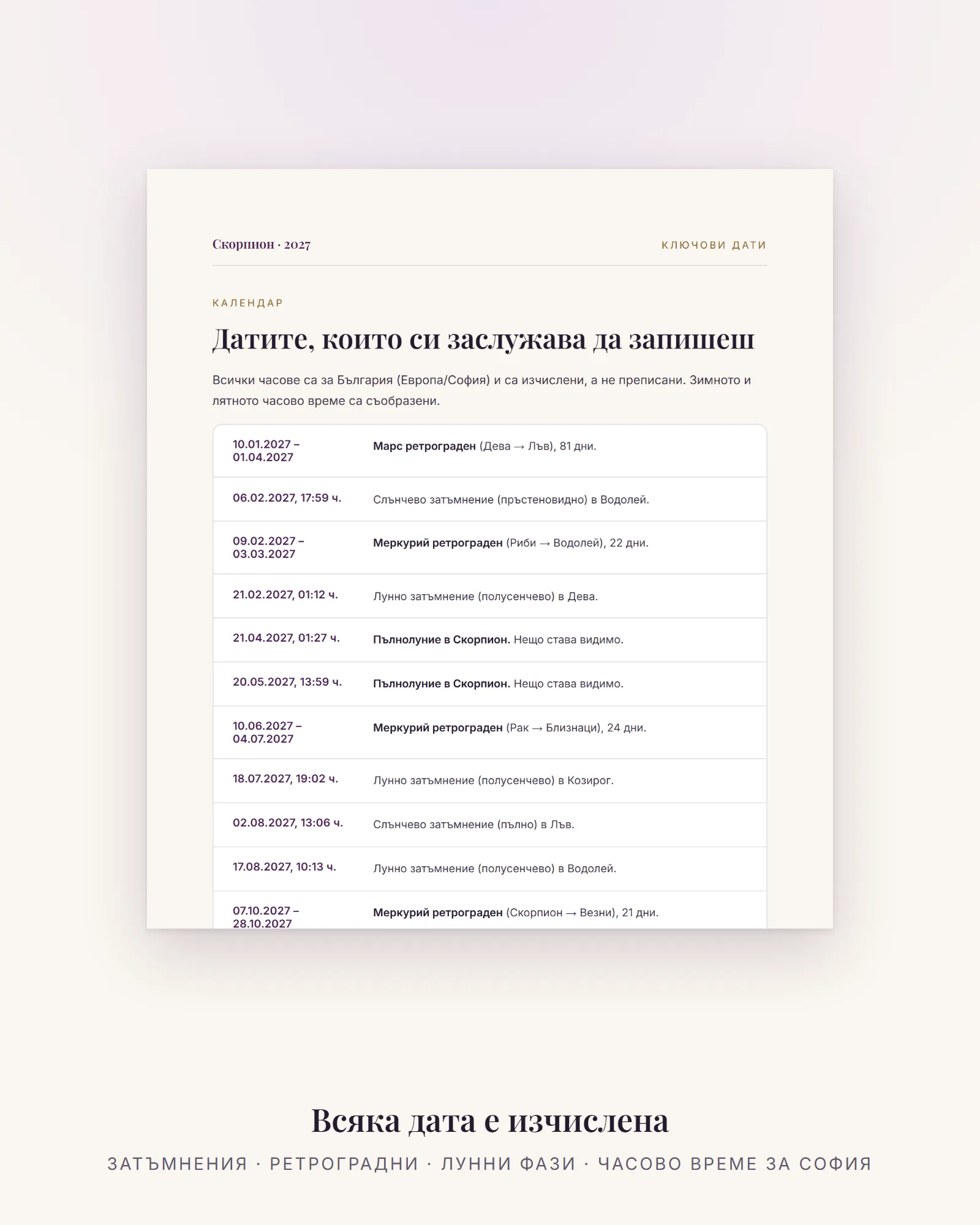 Ключови дати за Скорпион през 2027 – затъмнения, ретроградни и лунни фази с час за България