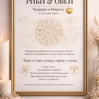 Персонализиран зодиакален постер за двойка в рамка 20×30 см